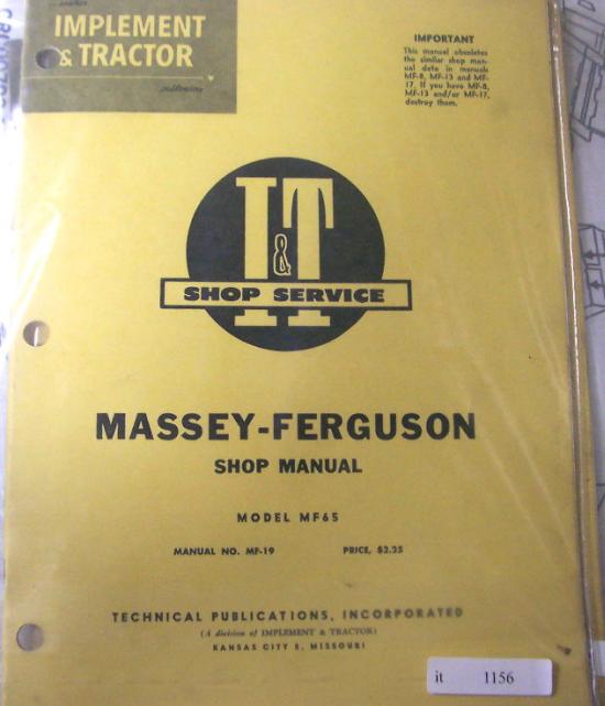 Massey ferguson MF65 tractor MF19 i&t service manual