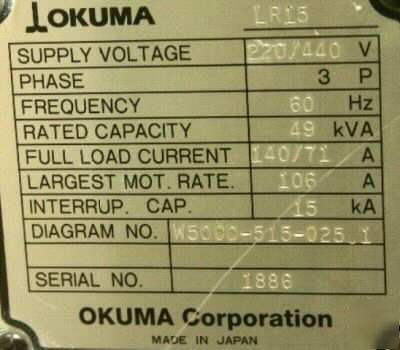 Okuma lr-15 cnc lathe with OSP5020 control