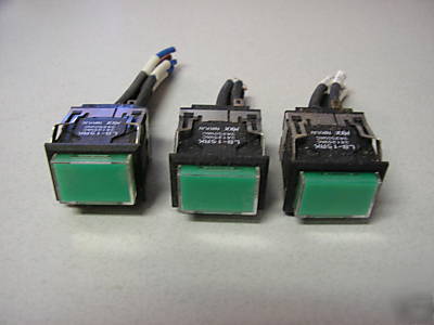 Lot of 3 nikkai lb-15RK pushbutton switches, green