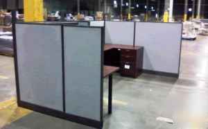 Office cubicles w/ wood desk & file drawer furniture 
