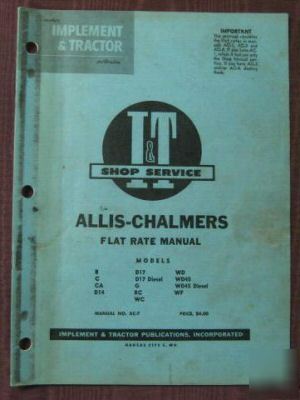 Allis chalmers b,D14,WD45 tractor i+t fl rate manual