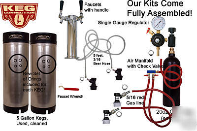 2 faucet beer tower keg kit, cornelius kegs, 20OZ tank