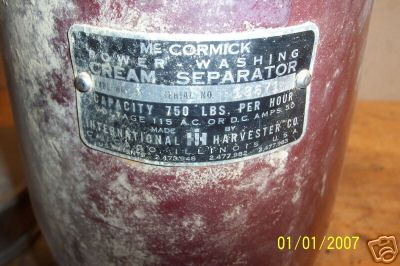 Vintage mccormick deering power washer cream separator