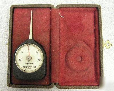 Vintage scherr-tumico dynamometer force gauge, 0-30 gms