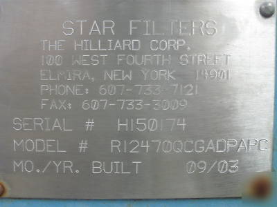 Hilliard corp. star polypress sludge press waste water