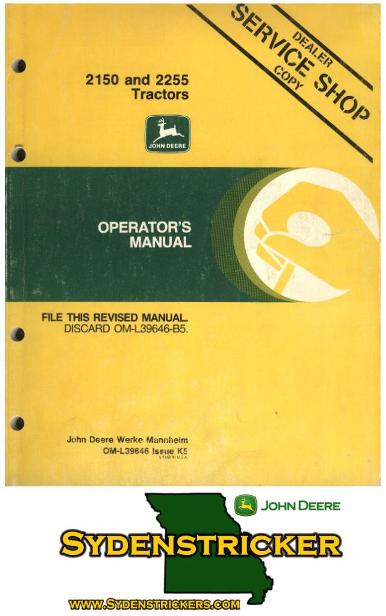 John deere 2150 & 2255 tractors operators manual