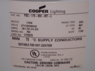 Used cooper lighting parking garage light metal halide 