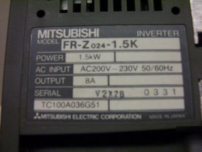 Mitsubishi 2 hp vfd 3 & single phase 230 v 30 day warr