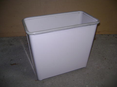 Steelcase beige metal trash waste can basket