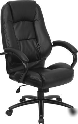 Black leather executive office chair high back swivel
