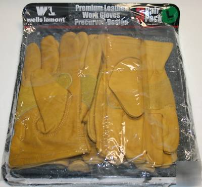 Wells lamont leather work gloves precurved design 3PK