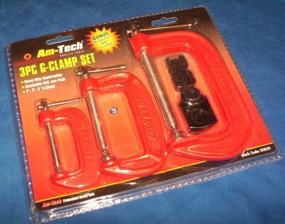 Amtech 3PC large g clamp set with soft jaw pads