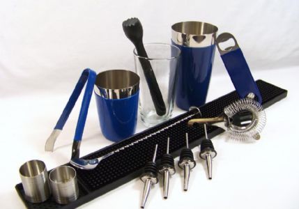 Blue vinyl boston cocktail shaker kit bar equipment
