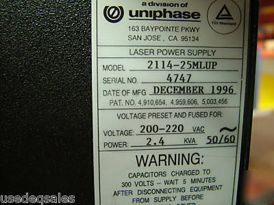Jds uniphase argon laser 2214-25MLUP & power supply
