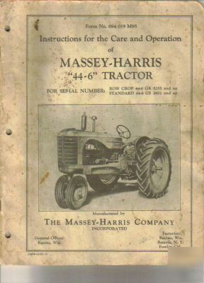 Massey-harris vintage 44-6 tractor operater manual 