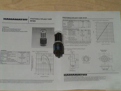 New hamamatsu R105 spl photomultiplier tube , w/specs