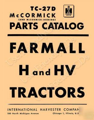 Ih farmall h & hv tractor parts manual manuals tc-27E