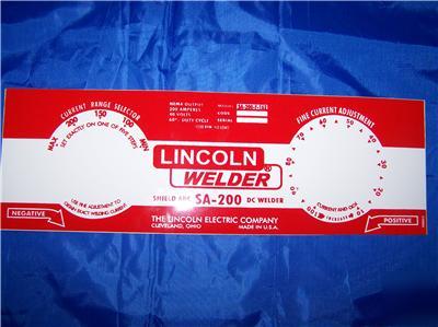 Lincoln welder sa-200-162 m-8803 red contol plate decal
