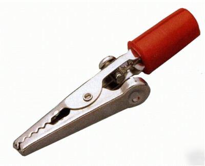 Molded handle screw type alligator test clip, red 