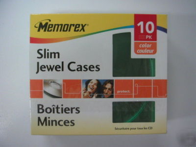 Memorex color 10 pack of slim jewel cases for cd/dvds