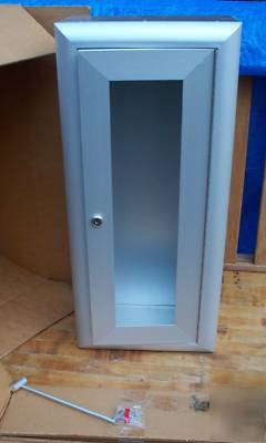 New fire extinguisher wall cabinet, old stock, aluminum