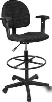 Ergonomic multi function drafting stool arms black fab