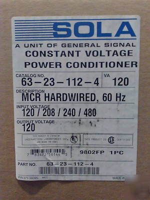 New sola 63-23-112-4 cvs constant voltage transformer 