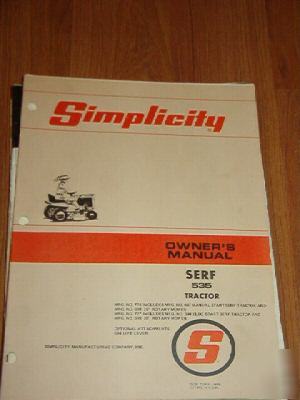Simplicity owners manual serf 535 tractor