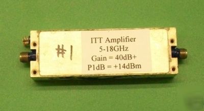 Broadband microwave amplifier 40DB, 5 - 18 ghz, +14DBM