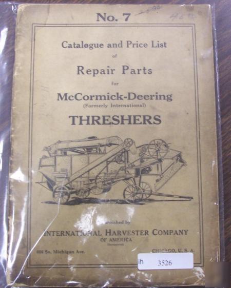 Mccormick deering 7 thresher parts manual 1925