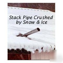 Vent stove chimney pipe protect metal roof snowbreaker
