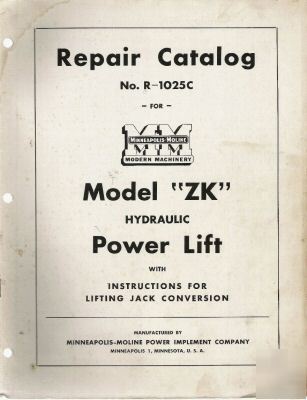 Mm repair catalog for model zk hyd power lift