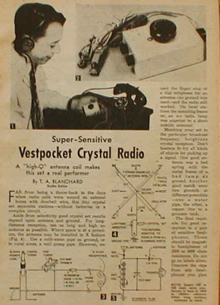 Vest pocket crystal radio plans from 1952