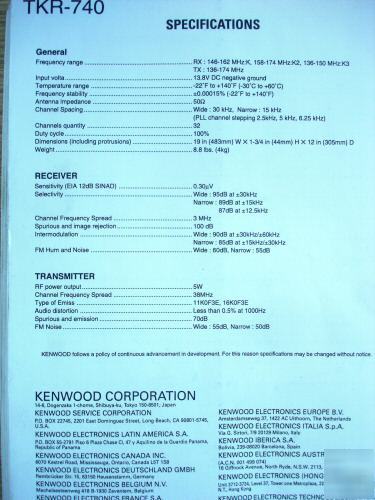 Kenwood tkr-740 vhf fm repeater 100 watt
