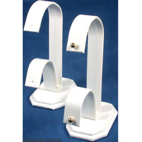 2 earring displays white faux leather countertop