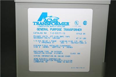 New acme 1.5 kva nema 3R distribution transformer 