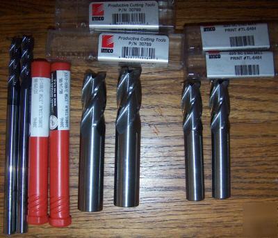 New carbide end mills lot of 6 milling cutters in box 