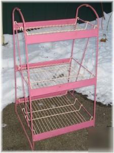 Vintage wire rack pink & cream 3 shelves tappered