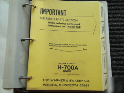 Warner & swasey hopto h-700A service oper parts manual