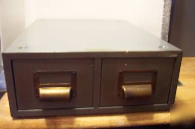 Vintage 2-drawer metal index table-top filing cabinet