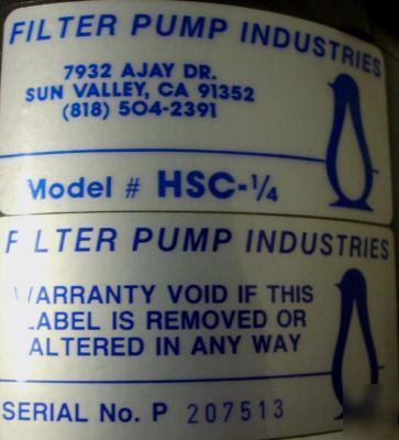 New penguin / filter pump industries hsc-1/4 pump 