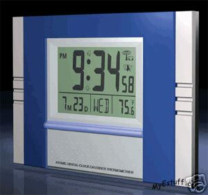 Radio controlled digital atomic wall clock thermometer