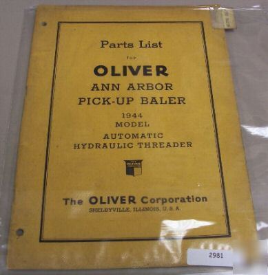 Oliver 1944 model auto hydraulic threader parts manual