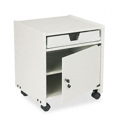 Office machine mobile stand with locking cabinet gray