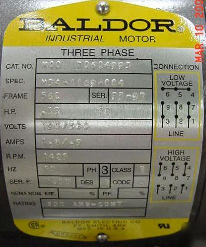 New energy saving baldor elec. motor 1/3 hp.