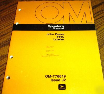 John deere 444C 444 c loader operator's manual jd