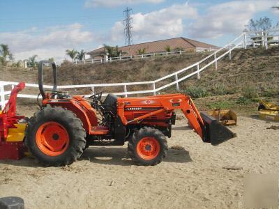 Kubota L4300 dt loader, scraper,mower,auger and grinder