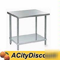 30X36 stainless worktable w galvanized legs, undershelf