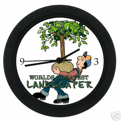 Landscaper wall clock trailer tools equipment lawn sign