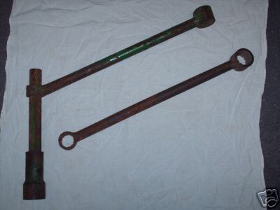 Three piece john deere wheel wrench set. a, b, 60, 730 